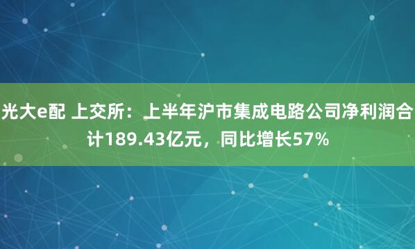光大e配 上交所：上半年沪市集成电路公司净利润合计189.43亿元，同比增长57%